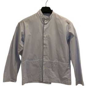 Eskandar Blue White Striped Button-Front Shirt w/ Panel Edge 0 S